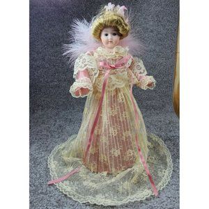 RR Roman Victorian Look Doll Lace Dress Feather Accents (READ Description)